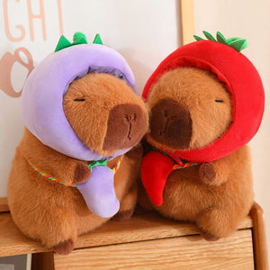 Capybara with Vegetable Hats Plushie-Enchanted peach