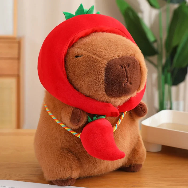 Capybara with Vegetable Hats Plushie-Enchanted peach