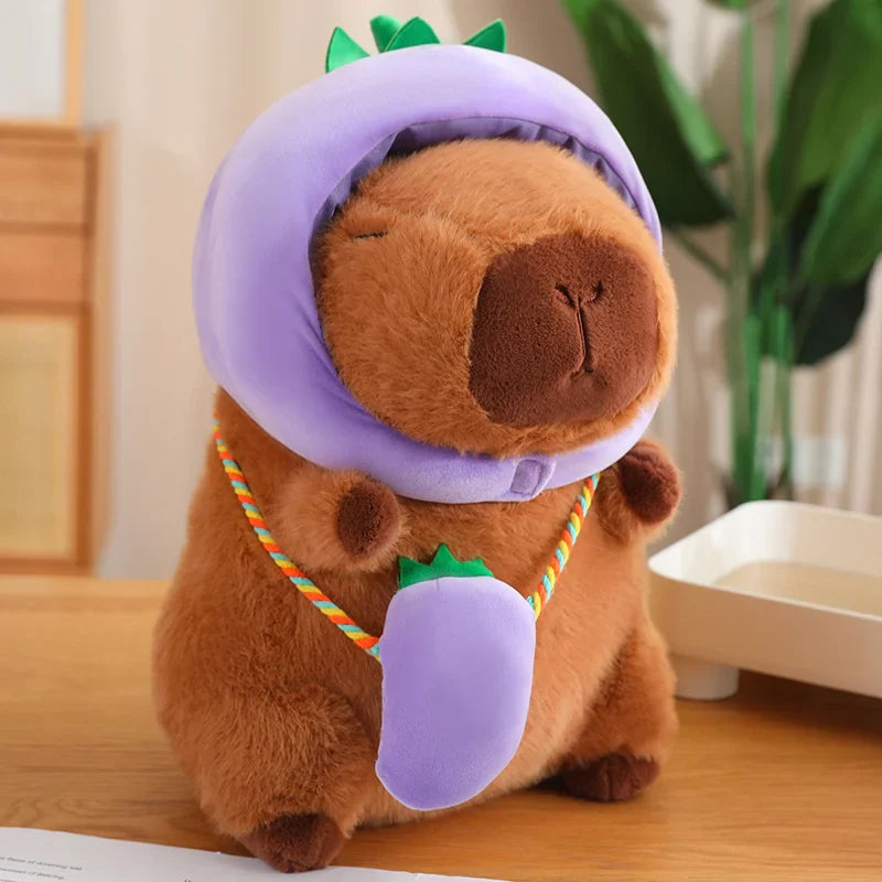 Capybara with Vegetable Hats Plushie-Enchanted peach