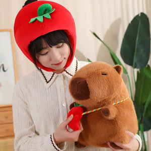 Capybara with Vegetable Hats Plushie-Enchanted peach