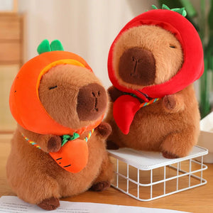 Capybara with Vegetable Hats Plushie-Enchanted peach