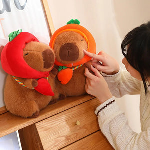 Capybara with Vegetable Hats Plushie-Enchanted peach