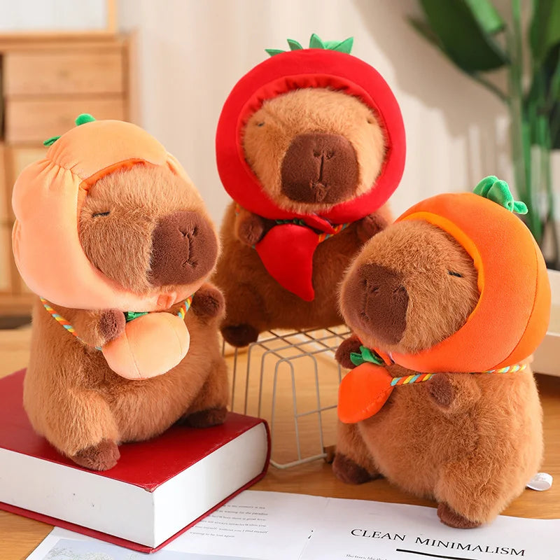 Capybara with Vegetable Hats Plushie-Enchanted peach