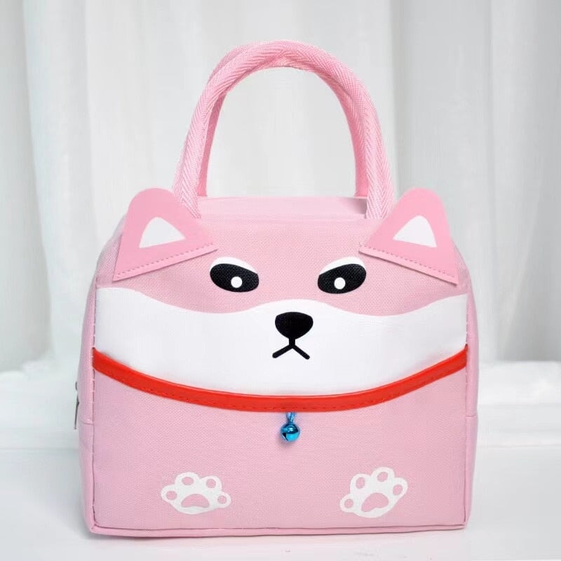 Cartoon Animal Cat Dog Duck Lunch Bag-Enchanted peach