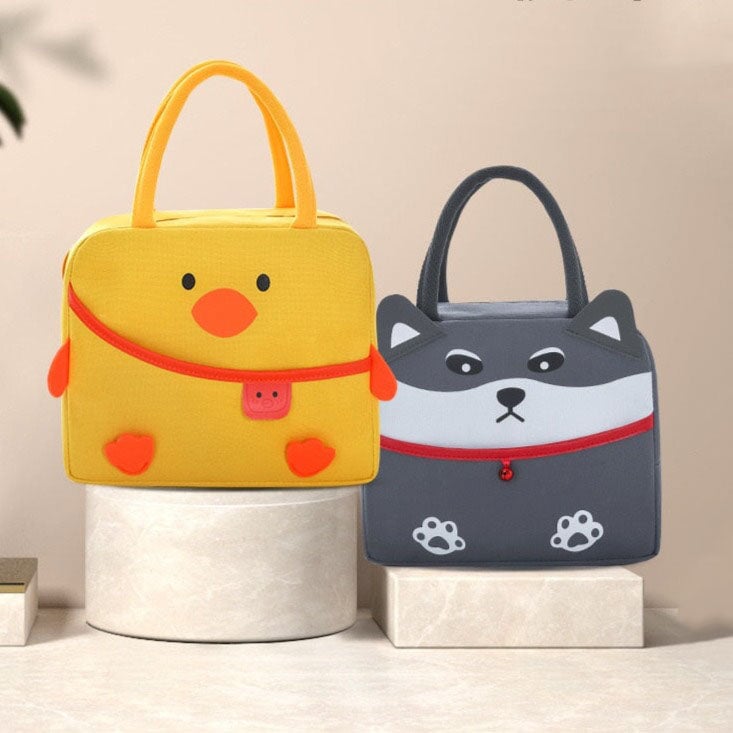 Cartoon Animal Cat Dog Duck Lunch Bag-Enchanted peach