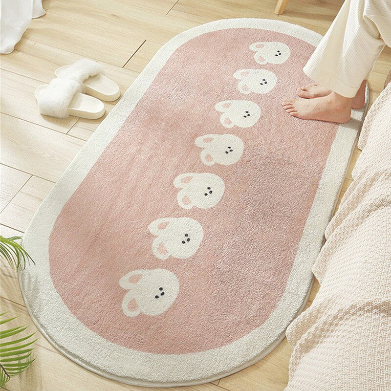 Cartoon Animal Soft Rounded Long Carpet-Enchanted peach