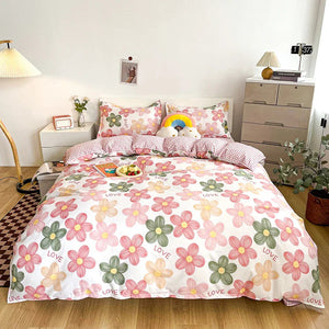 Cartoon Floral Pink Purple Green Bedding Set Collection-Enchanted peach