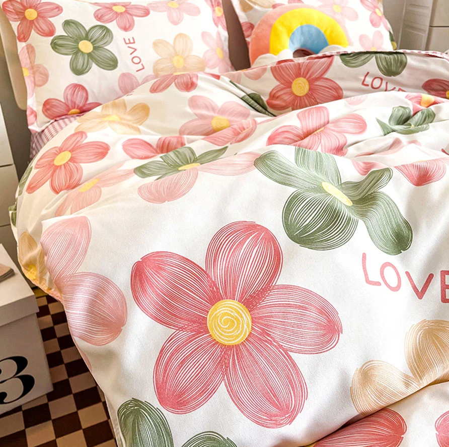 Cartoon Floral Pink Purple Green Bedding Set Collection-Enchanted peach