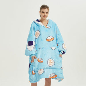 Cartoon Japanese Sushi Oversized Thick Blanket Hoodie-Enchanted peach