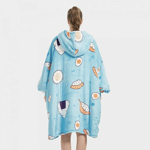 Cartoon Japanese Sushi Oversized Thick Blanket Hoodie-Enchanted peach