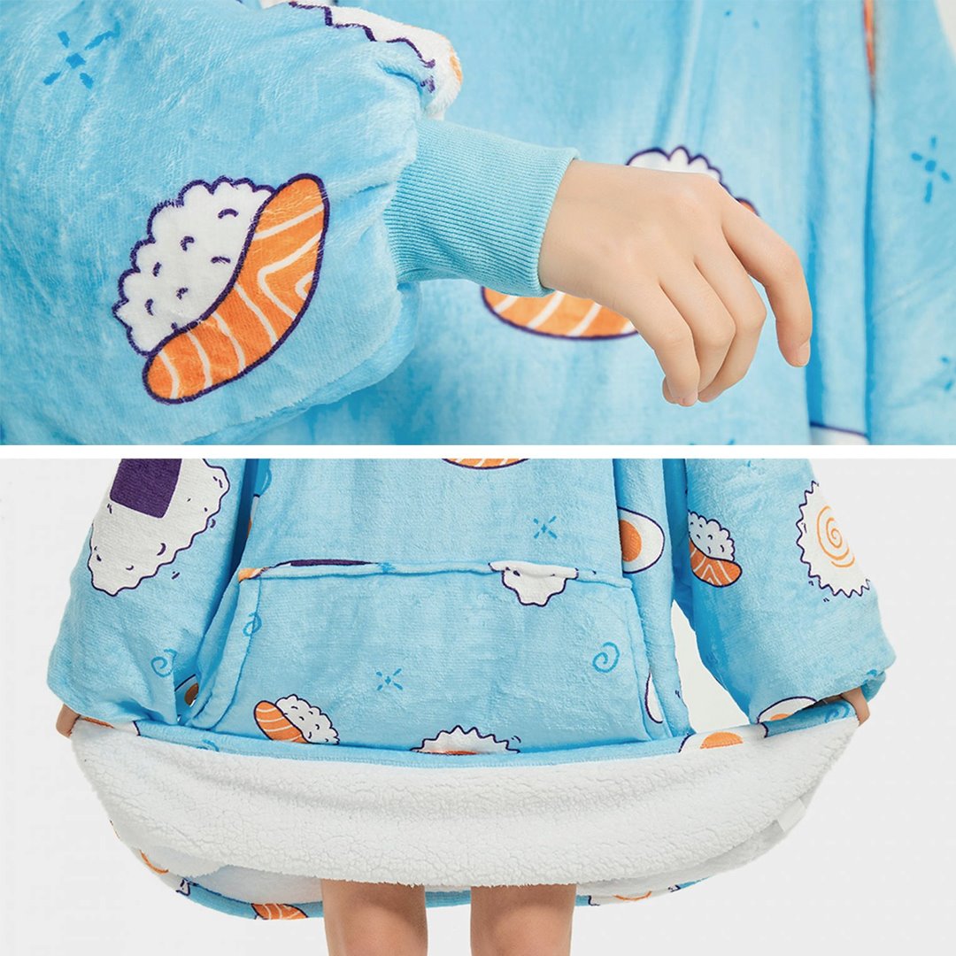 Cartoon Japanese Sushi Oversized Thick Blanket Hoodie-Enchanted peach