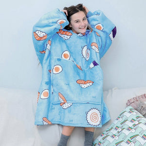 Cartoon Japanese Sushi Oversized Thick Blanket Hoodie-Enchanted peach