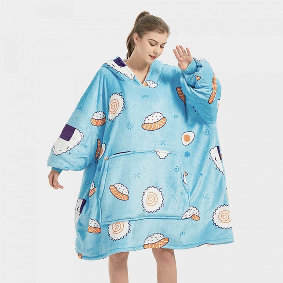 Cartoon Japanese Sushi Oversized Thick Blanket Hoodie-Enchanted peach