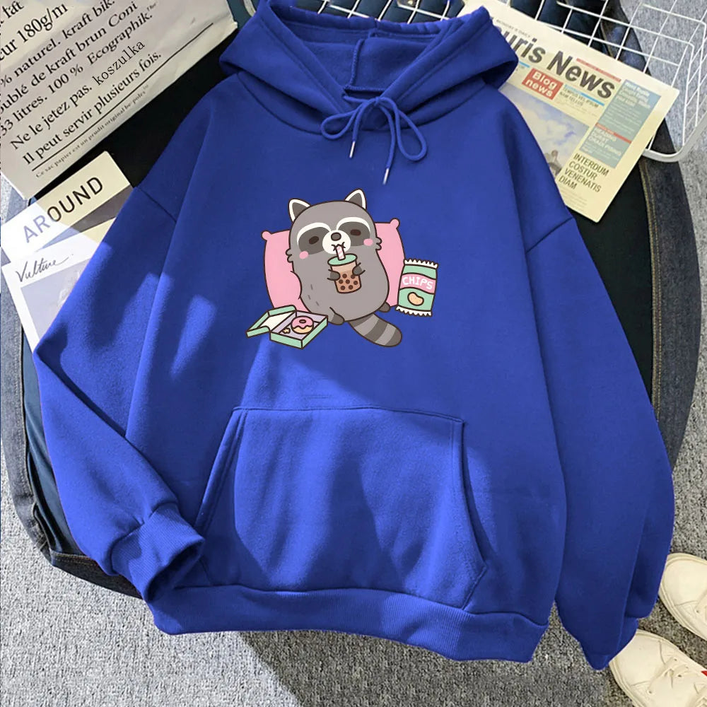 Cartoon Raccoon Bubble Tea Unisex Hoodie-Enchanted peach