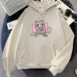 Cartoon Raccoon Bubble Tea Unisex Hoodie-Enchanted peach