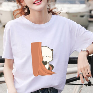 Cartoon Red Panda Collection 1 Women's Part Cotton Tee-Enchanted peach