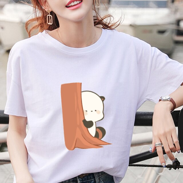 Cartoon Red Panda Collection 1 Women's Part Cotton Tee-Enchanted peach