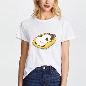 Cartoon Red Panda Collection 2 Women's Part Cotton Tee-Enchanted peach