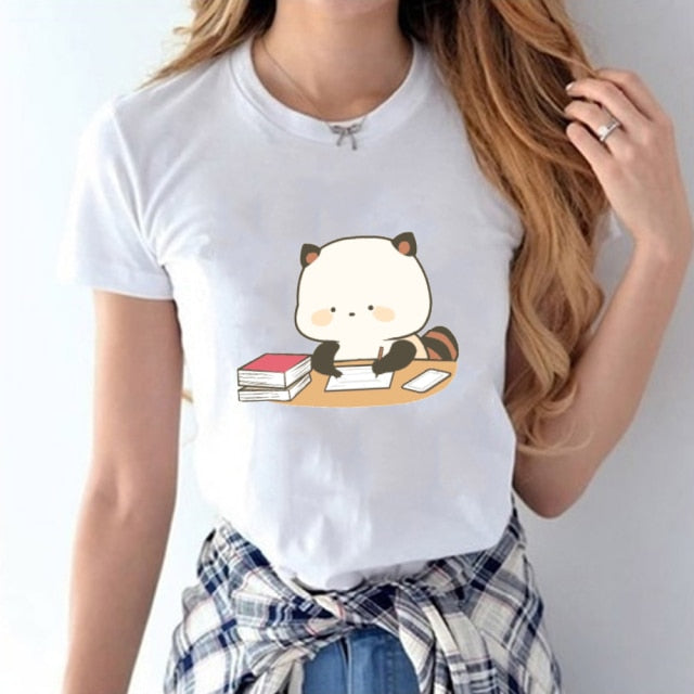 Cartoon Red Panda Collection 2 Women's Part Cotton Tee-Enchanted peach