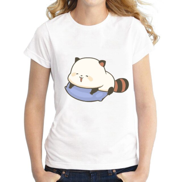 Cartoon Red Panda Collection 2 Women's Part Cotton Tee-Enchanted peach