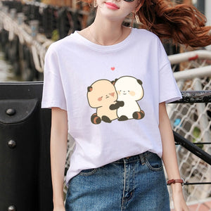 Cartoon Red Panda Collection 2 Women's Part Cotton Tee-Enchanted peach