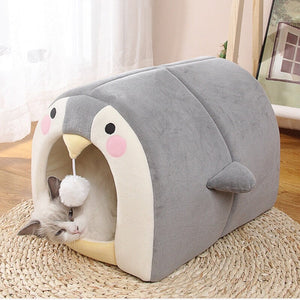 Cat Dog Beds Cave Happy Penguin Hideout-Enchanted peach