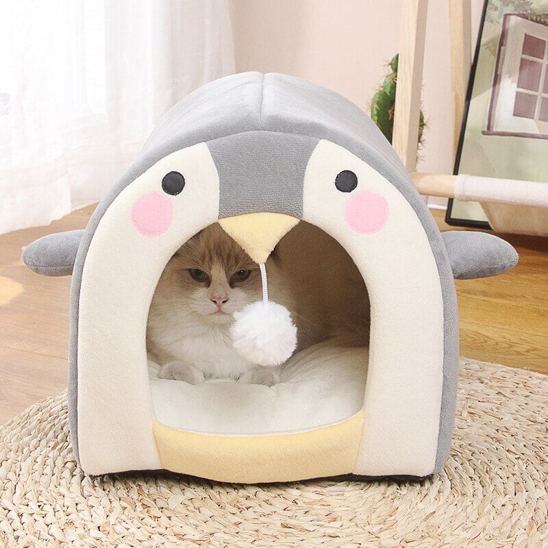 Cat Dog Beds Cave Happy Penguin Hideout-Enchanted peach