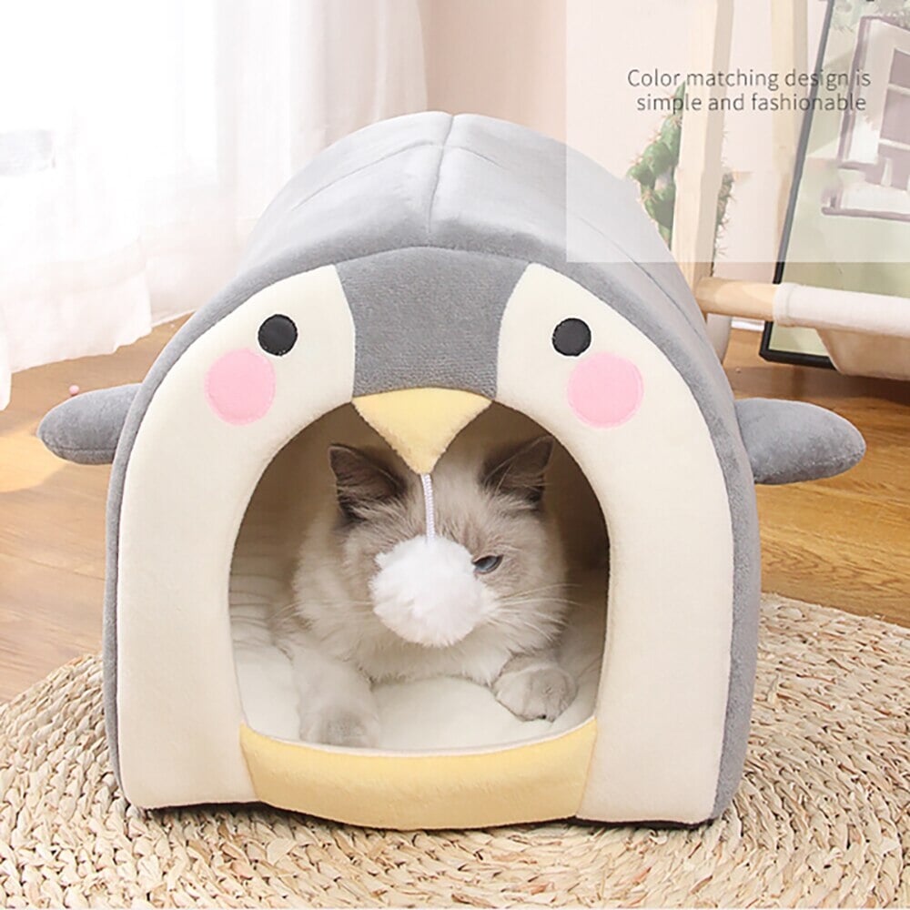 Cat Dog Beds Cave Happy Penguin Hideout-Enchanted peach