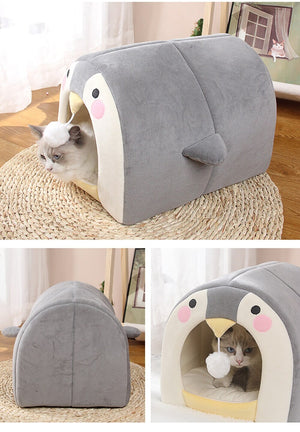 Cat Dog Beds Cave Happy Penguin Hideout-Enchanted peach