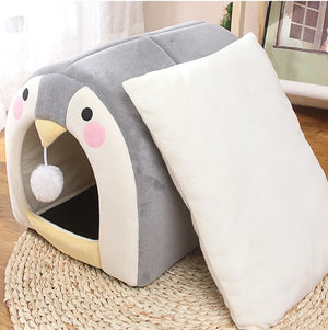 Cat Dog Beds Cave Happy Penguin Hideout-Enchanted peach