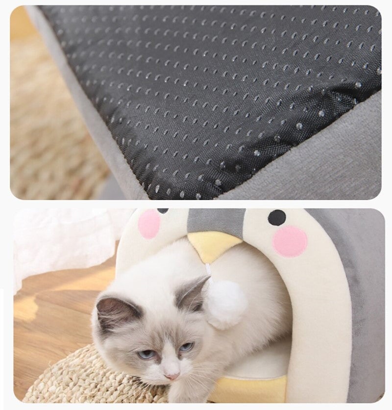 Cat Dog Beds Cave Happy Penguin Hideout-Enchanted peach