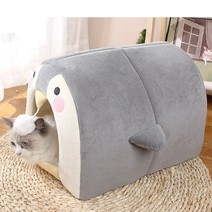 Cat Dog Beds Cave Happy Penguin Hideout-Enchanted peach