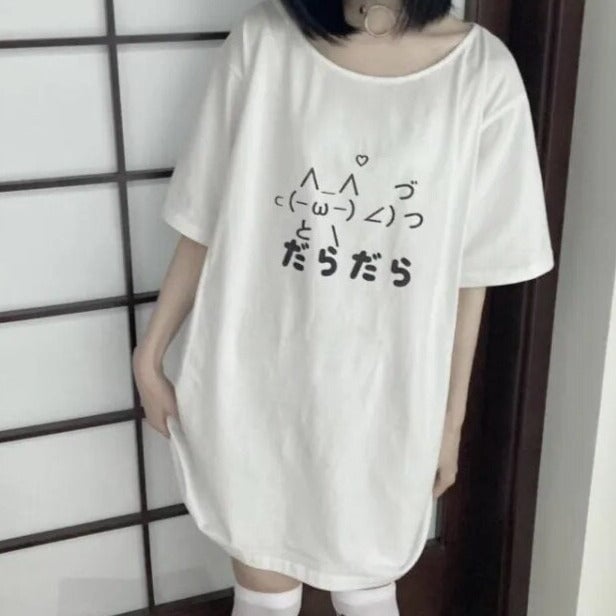 Cat Symbol Japanese Text White Women's Tee-Enchanted peach