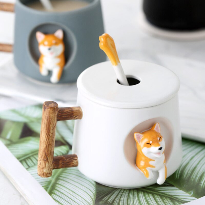 Ceramic Kawaii Shiba Mugs-Enchanted peach