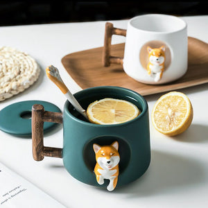 Ceramic Kawaii Shiba Mugs-Enchanted peach