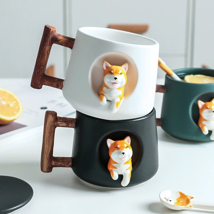 Ceramic Kawaii Shiba Mugs-Enchanted peach