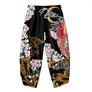 Cherry Blossomg Koi Fish Black Kimono Two-Piece Set-Enchanted peach