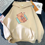 Chilling Capybara with Bubble Tea Unisex Hoodie-Enchanted peach