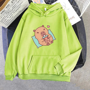 Chilling Capybara with Bubble Tea Unisex Hoodie-Enchanted peach