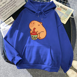 Chonky Capybara Drinking Matcha Bubble Tea Unisex Hoodie-Enchanted peach