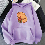 Chonky Capybara Drinking Matcha Bubble Tea Unisex Hoodie-Enchanted peach