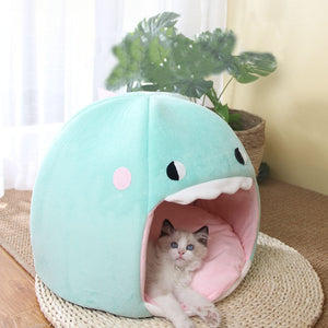 Chonky Kawaii Dinosaur Cave Cat Dog Bed-Enchanted peach