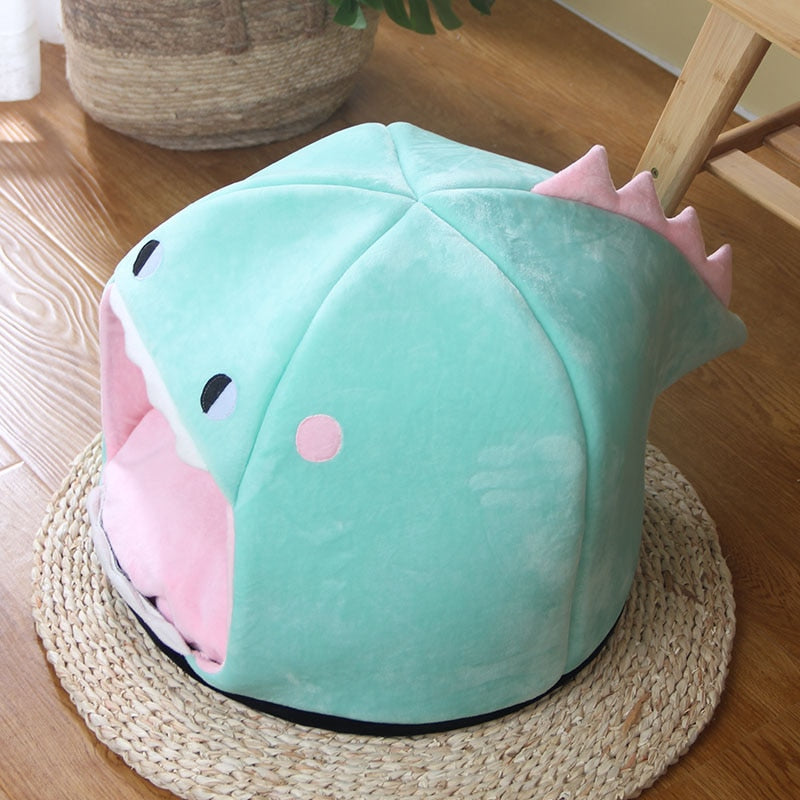 Chonky Kawaii Dinosaur Cave Cat Dog Bed-Enchanted peach