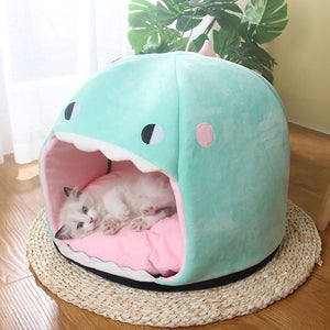 Chonky Kawaii Dinosaur Cave Cat Dog Bed-Enchanted peach