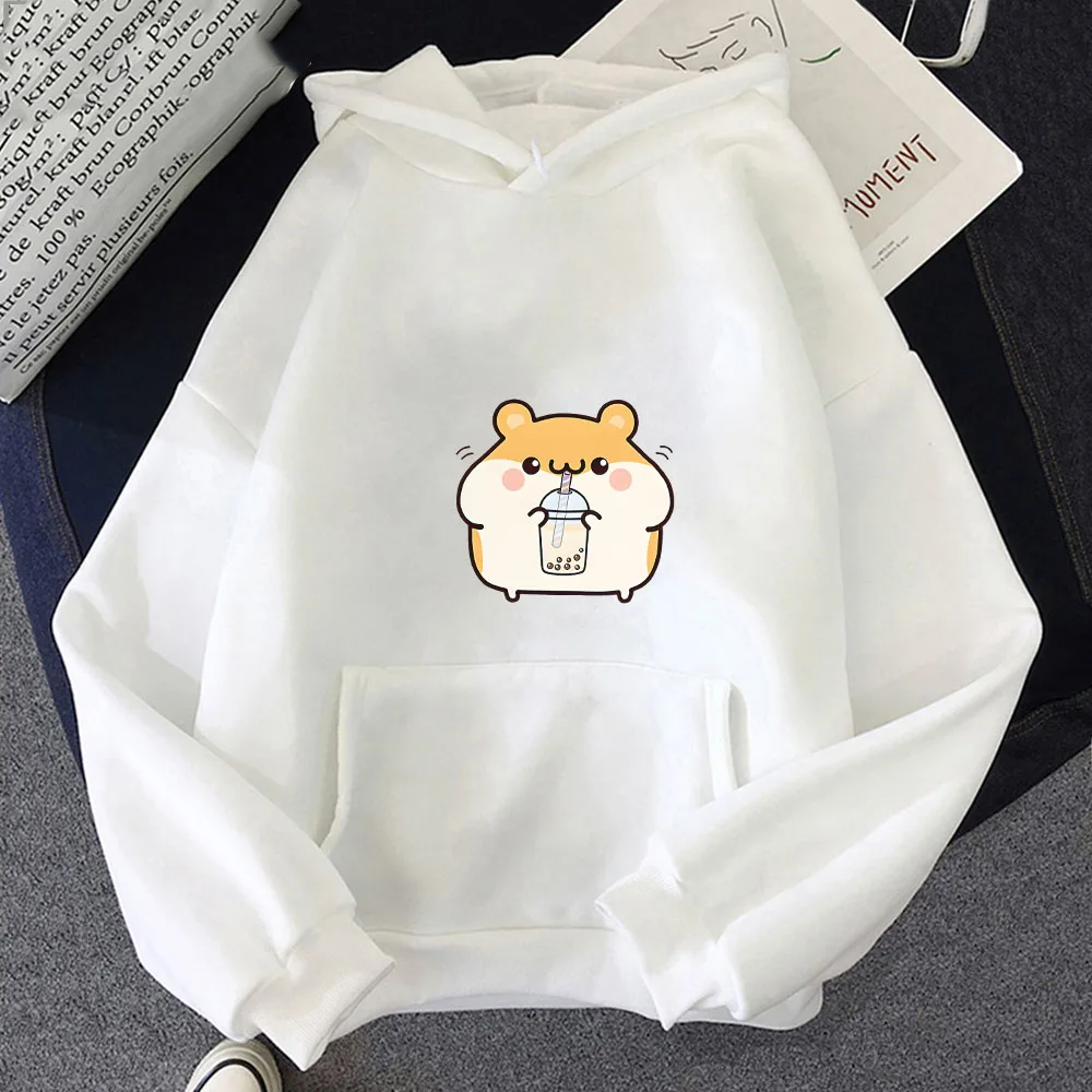 Chubby Hamster Drinking Bubble Tea Unisex Hoodie-Enchanted peach