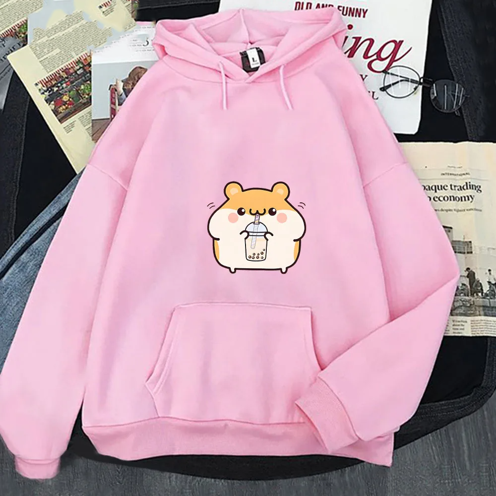 Chubby Hamster Drinking Bubble Tea Unisex Hoodie-Enchanted peach