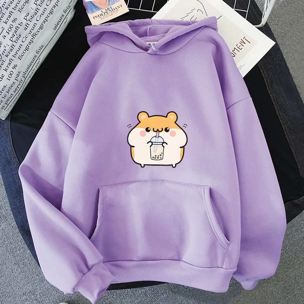 Chubby Hamster Drinking Bubble Tea Unisex Hoodie-Enchanted peach