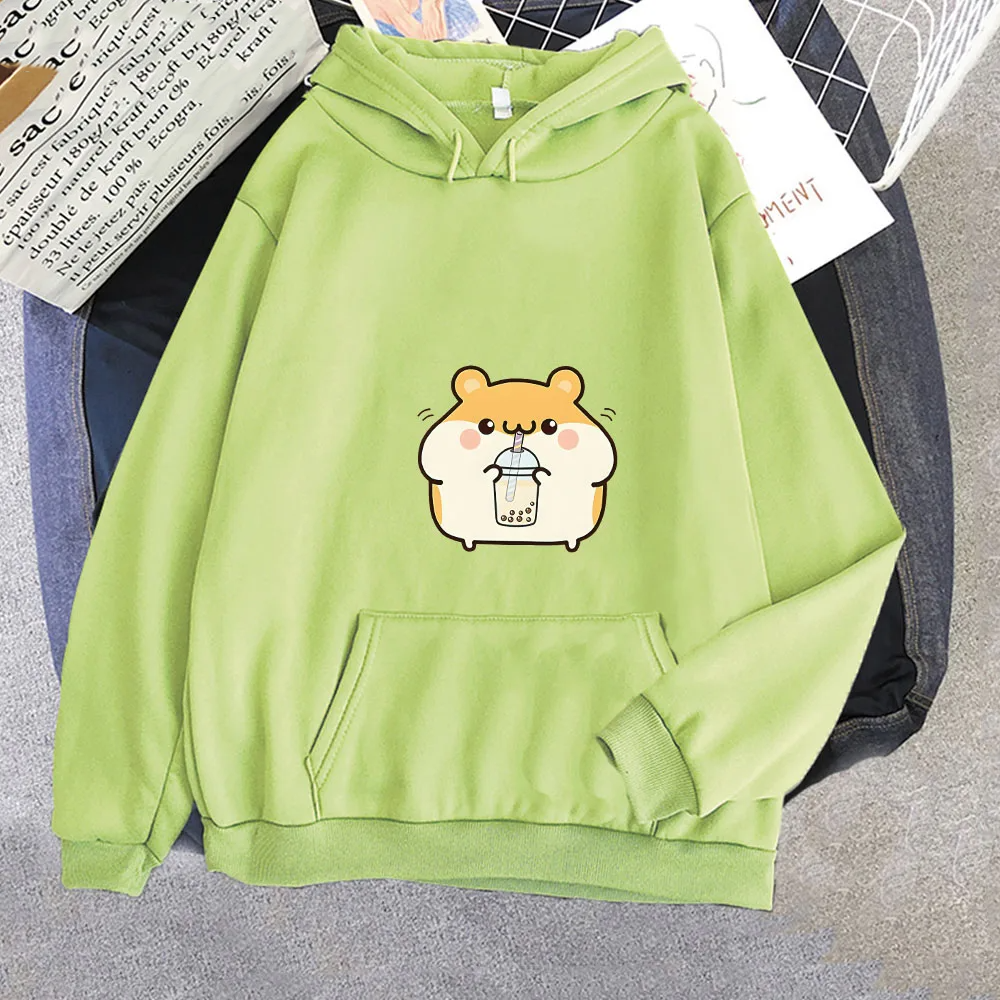 Chubby Hamster Drinking Bubble Tea Unisex Hoodie-Enchanted peach