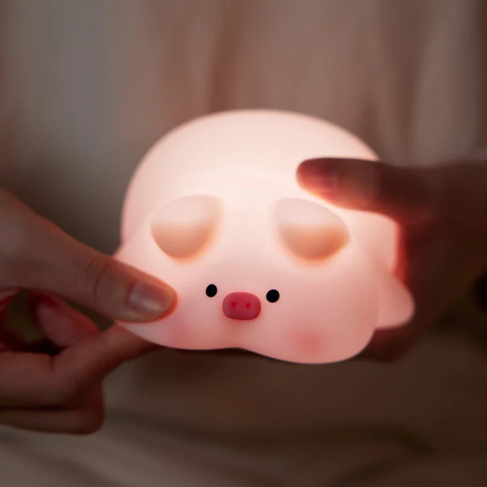 Chubby Pink Piggy LED Night Light-Enchanted peach