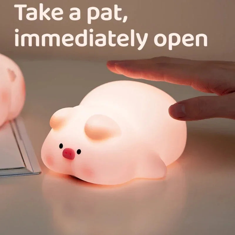 Chubby Pink Piggy LED Night Light-Enchanted peach